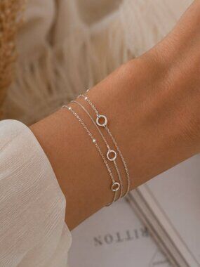Dainty 925 Sterling Silver Circle Chain Bracelet